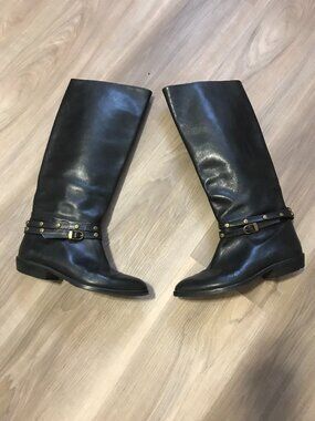 Vero Cuoio Ladies Black Italian Leather Tall Boots Size 6